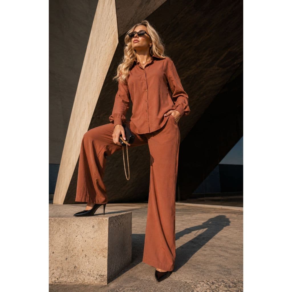 Conjunto Feminino Social Camisa Manga Longa + Calça Alfaiataria Elegante Premium