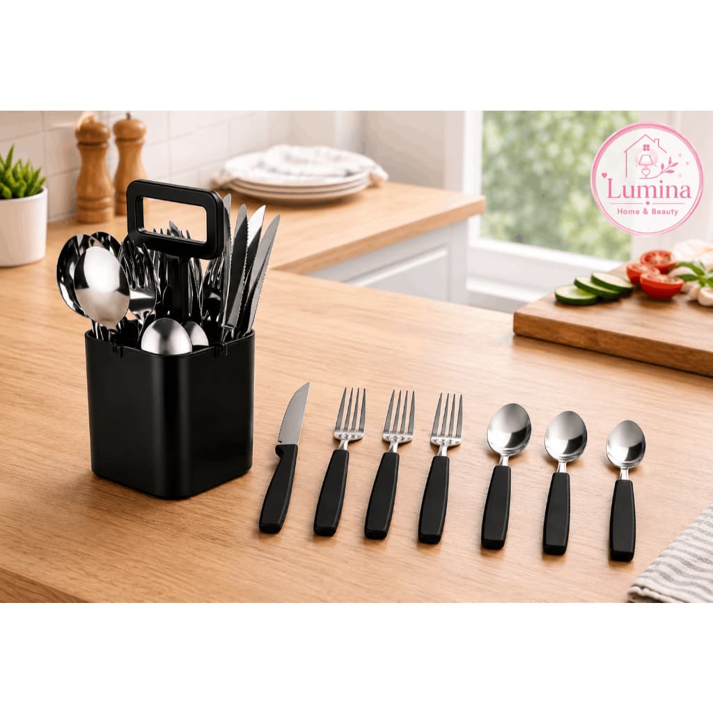 Conjunto de Talheres Verona com 25 Peças – Preto e Vermelho