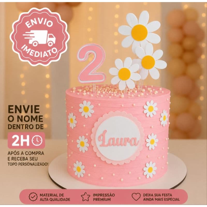 Topo de bolo Jardim das Margaridas - Decoração Jardim