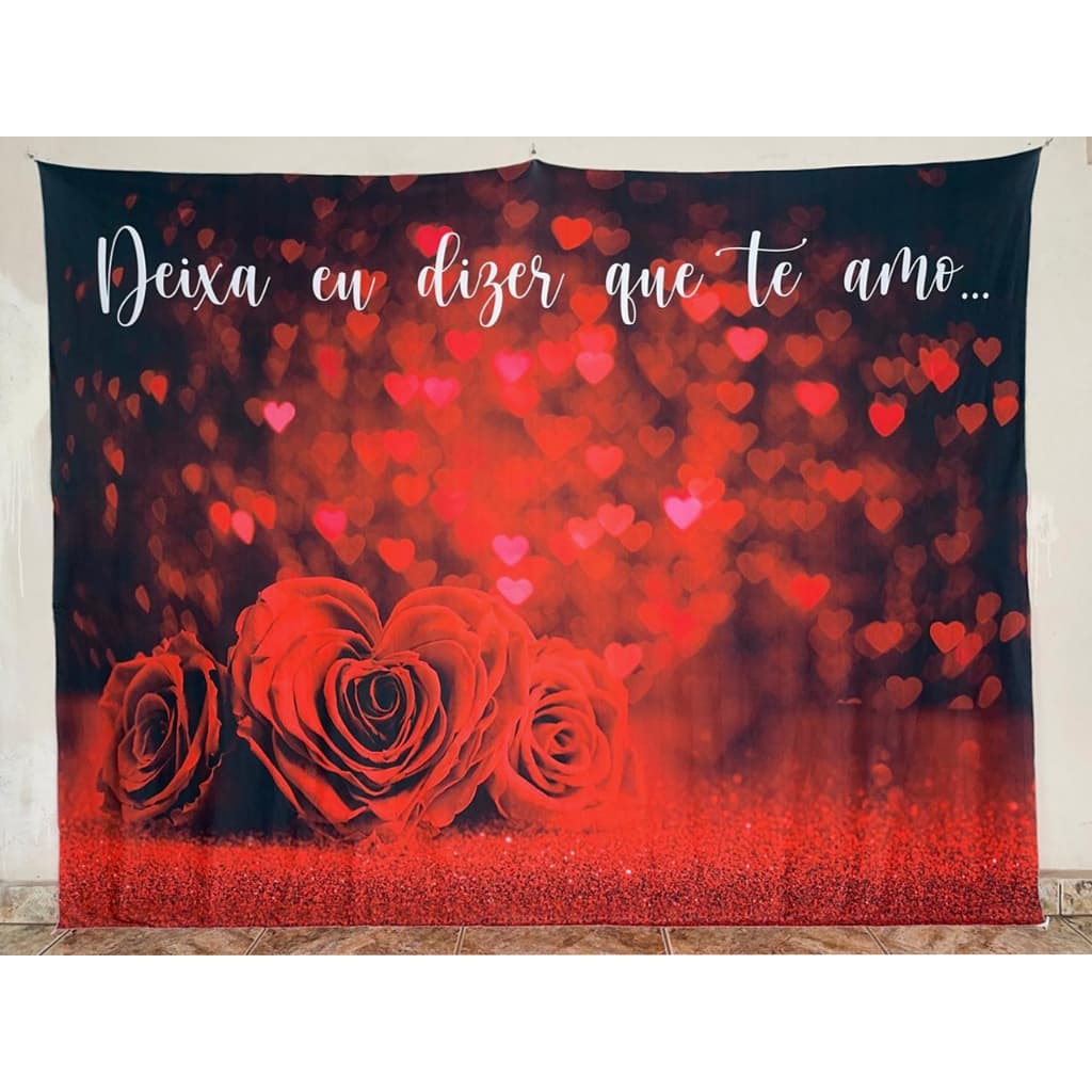 Fundo Fotográfico 2x1,60mts LxA em malha Sublimada dia dos namorados vermelho rosas eu te amo