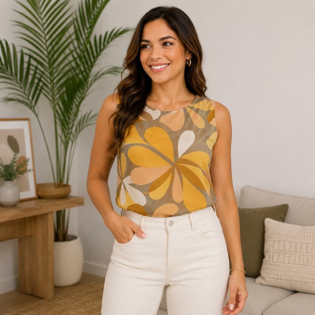 Blusa Feminina Regata Estampada Floral Casual Elegante Moderna