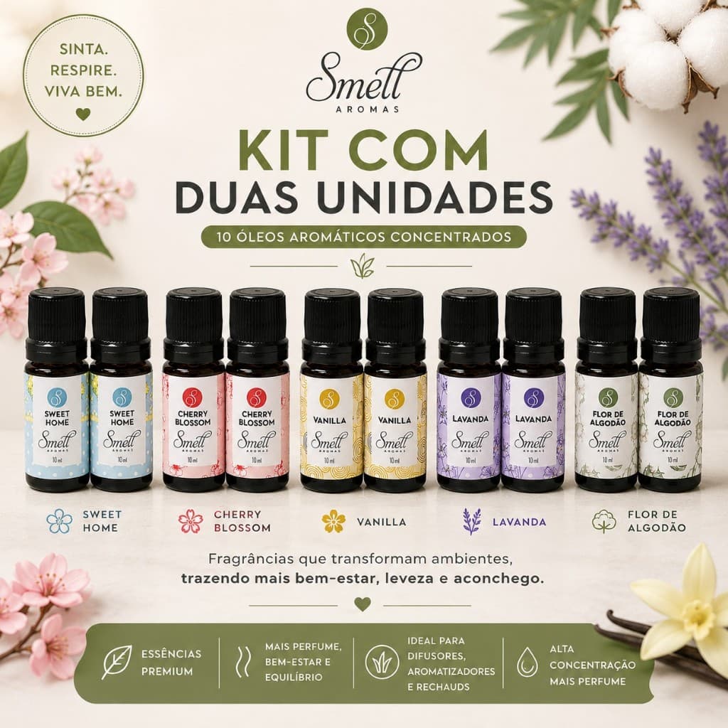 KIT COM 2 ESSÊNCIAS AROMÁTICAS SMELL DE 10 ML