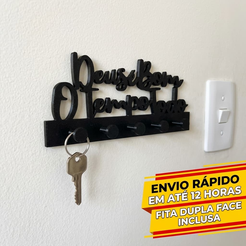 Porta Chaves De Parede Deus é bom o Tempo Todo Decorativo Resistente 3mm Envio Imediato