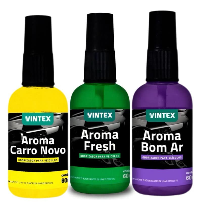KIT 3 Arominha Cheirinho BOM AR + FRESH + CARRO NOVO Vintex Para Carro Spray 60ml A Granel
