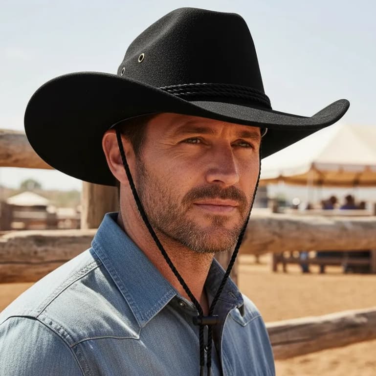 Chapéu Country Outback Unissex com Cordinha Rodeio Festa Peão Sertanejo