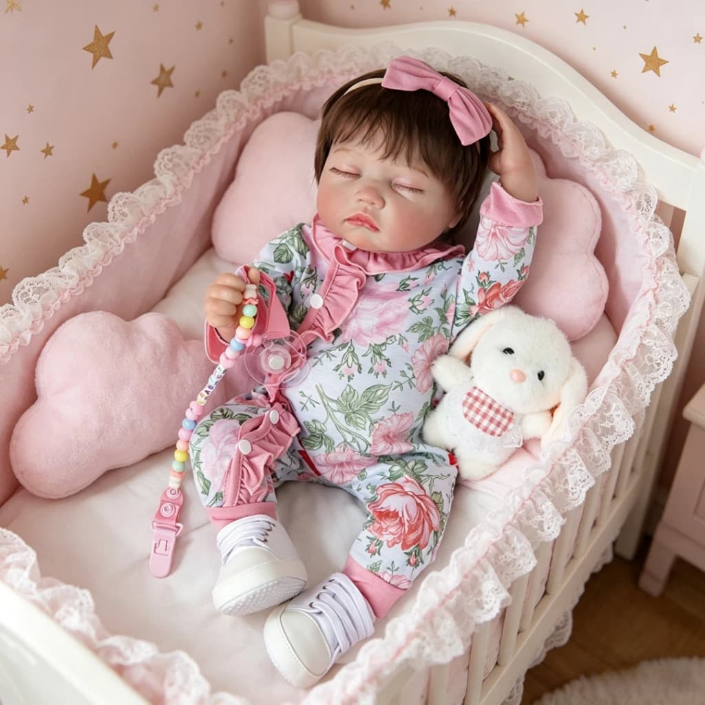 Bebê Reborn Realista Silicone 48cm Menina Olho fechado Articulada Brinquedos Pode dar Banho