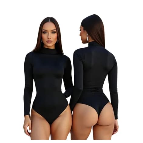 Body Feminino Cacharrel Gola Alta Manga Longa Collant Suplex Premium Forro Duplo Segunda Pele