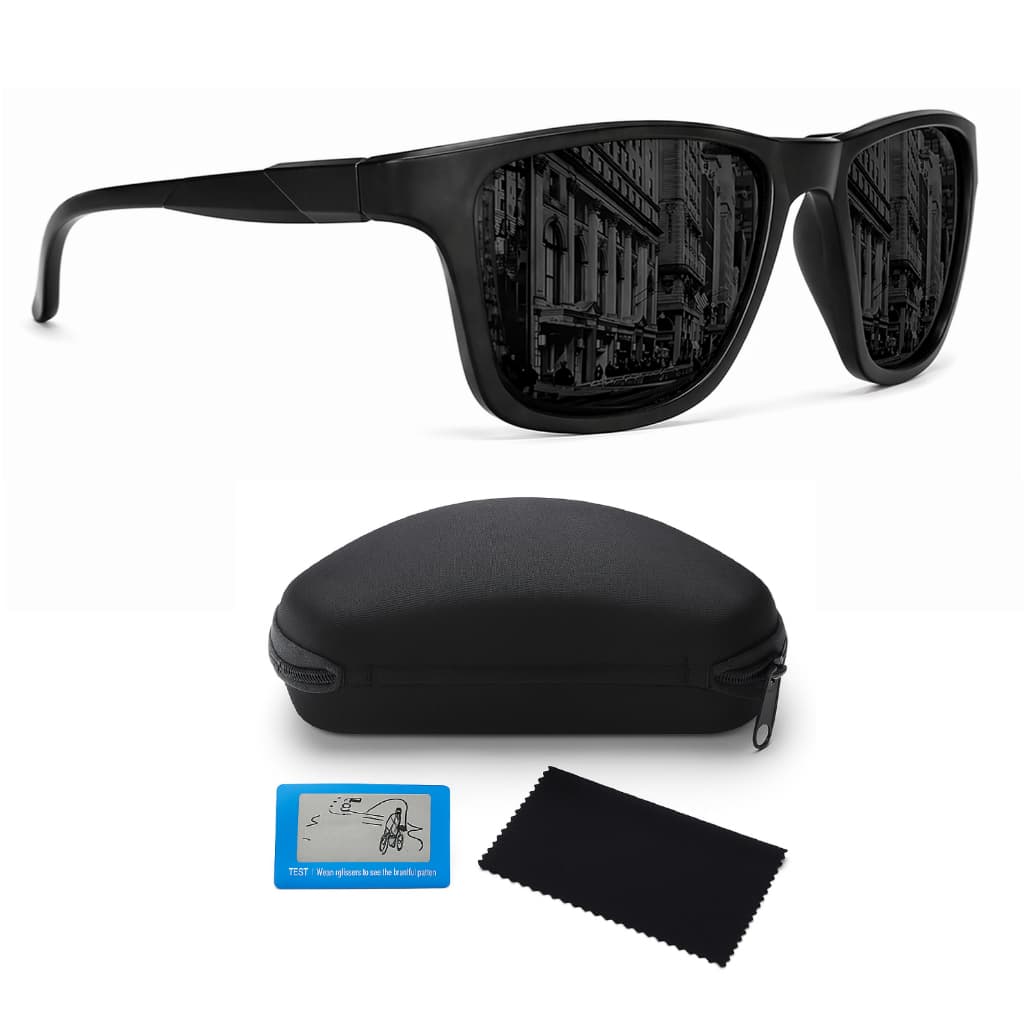 Óculos De Sol Quadrado Masculino Feminino Polarizado Proteção UV400 Preto Dirigir Pesca + Acessórios