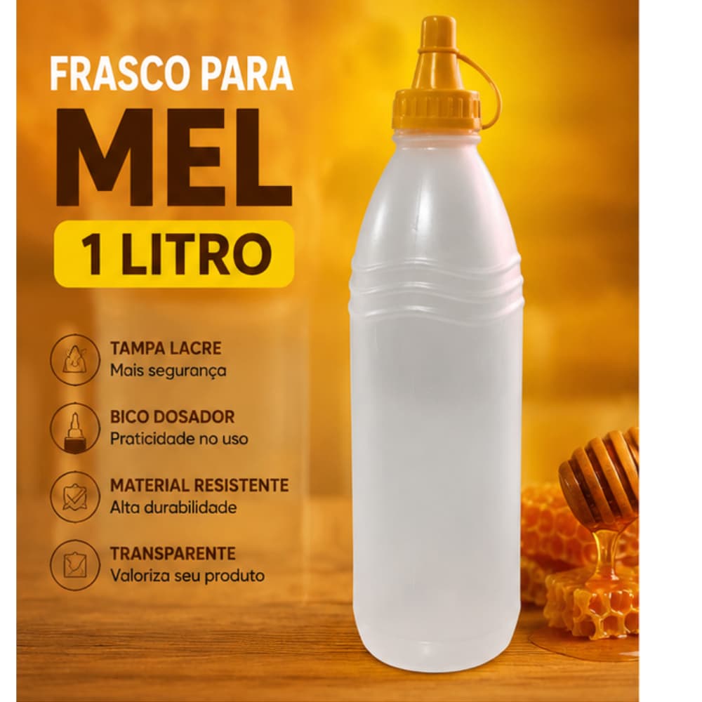 Frasco Para Mel 1 Litro Com Tampa Lacre Bisnaga Dosadora Embalagem Transparente