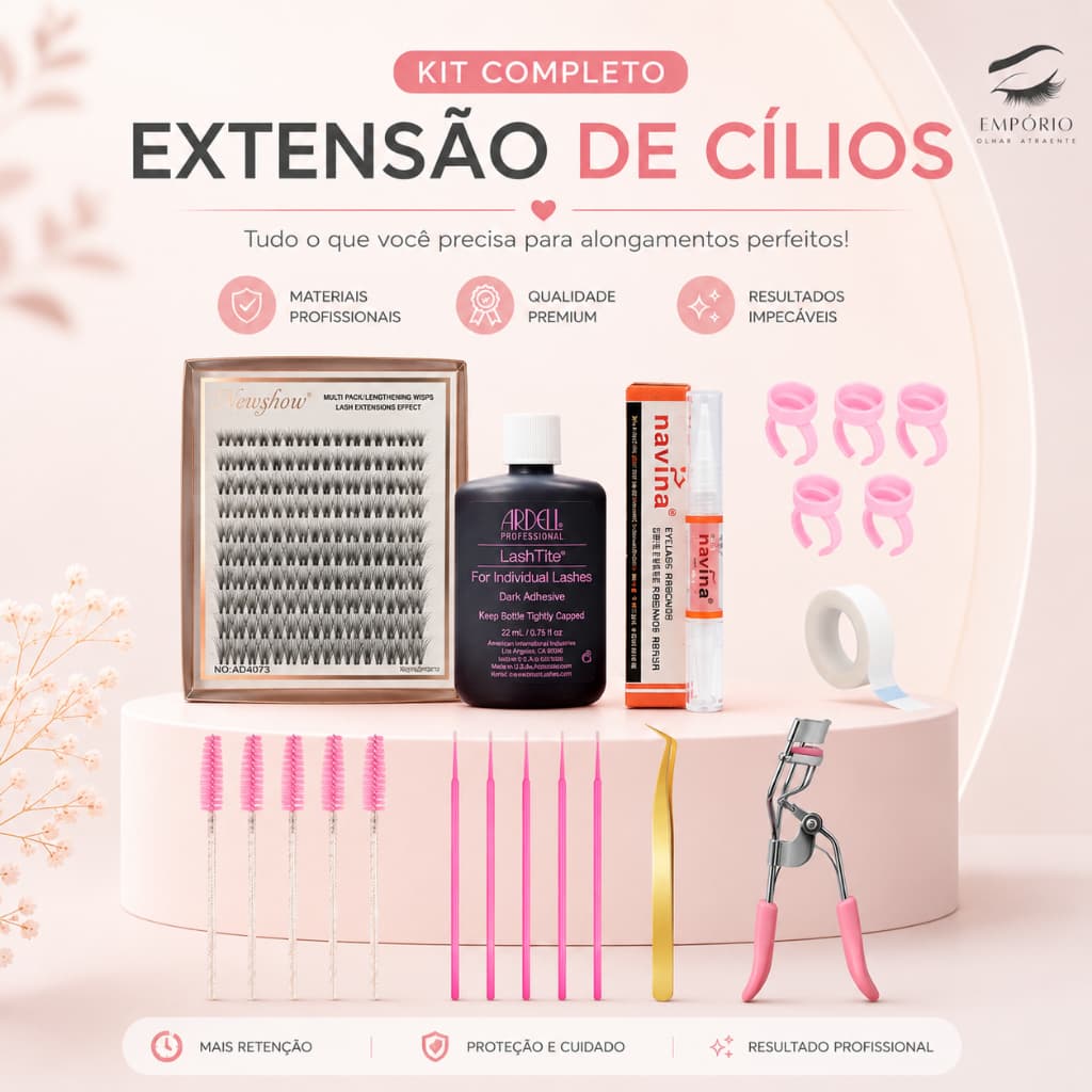 Kit Profissional Cilios Tufo Tufinho Postiço Casa Curvex Removedor Navina Cola Ardell Lanell Salon