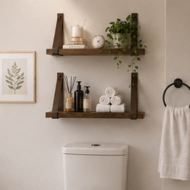 Kit 2 Prateleira de Madeira Envelhecida e Couro para Decoração Casa Quarto Sala luxo