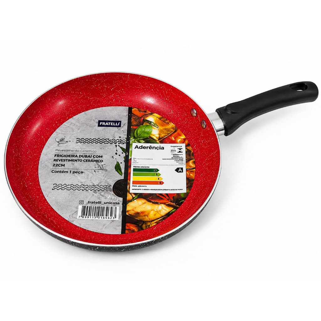 Frigideira Antiaderente Cerâmica 22cm Vermelha e Preta Premium Não Gruda Fogão Cozinha