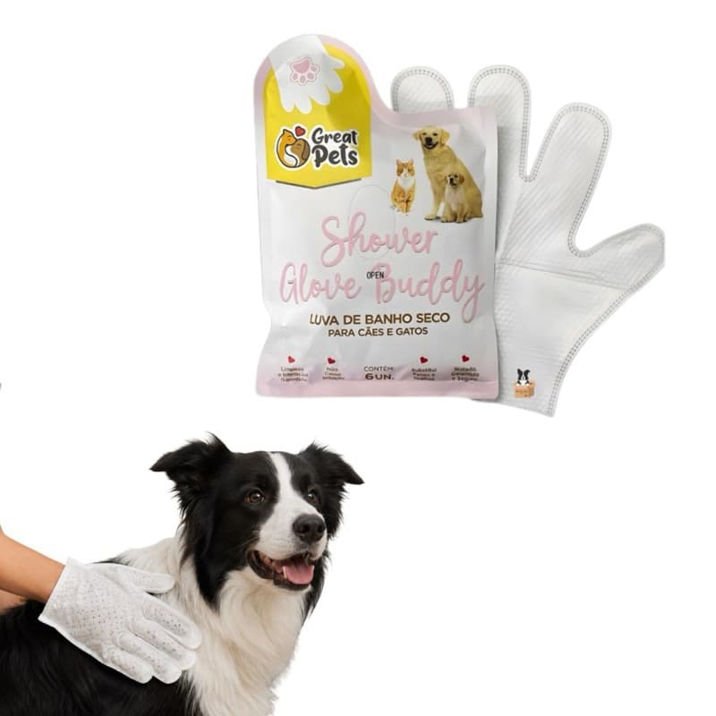 Luva Umedecida de Banho a Seco Para Cães e Gatos Shower Glove Buddy Great Pets