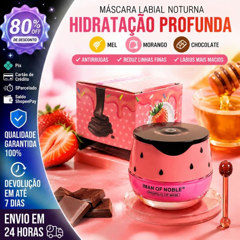 Máscara labial de mel sabor morango e chocolate hidratação profunda linhas labiais antirrugas sono noturno