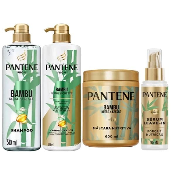 Kit C/4 un Pantene Bambu Completo Shampoo 510ml + Condicionador 510ml + Máscara 600ml + Sérum 95ml