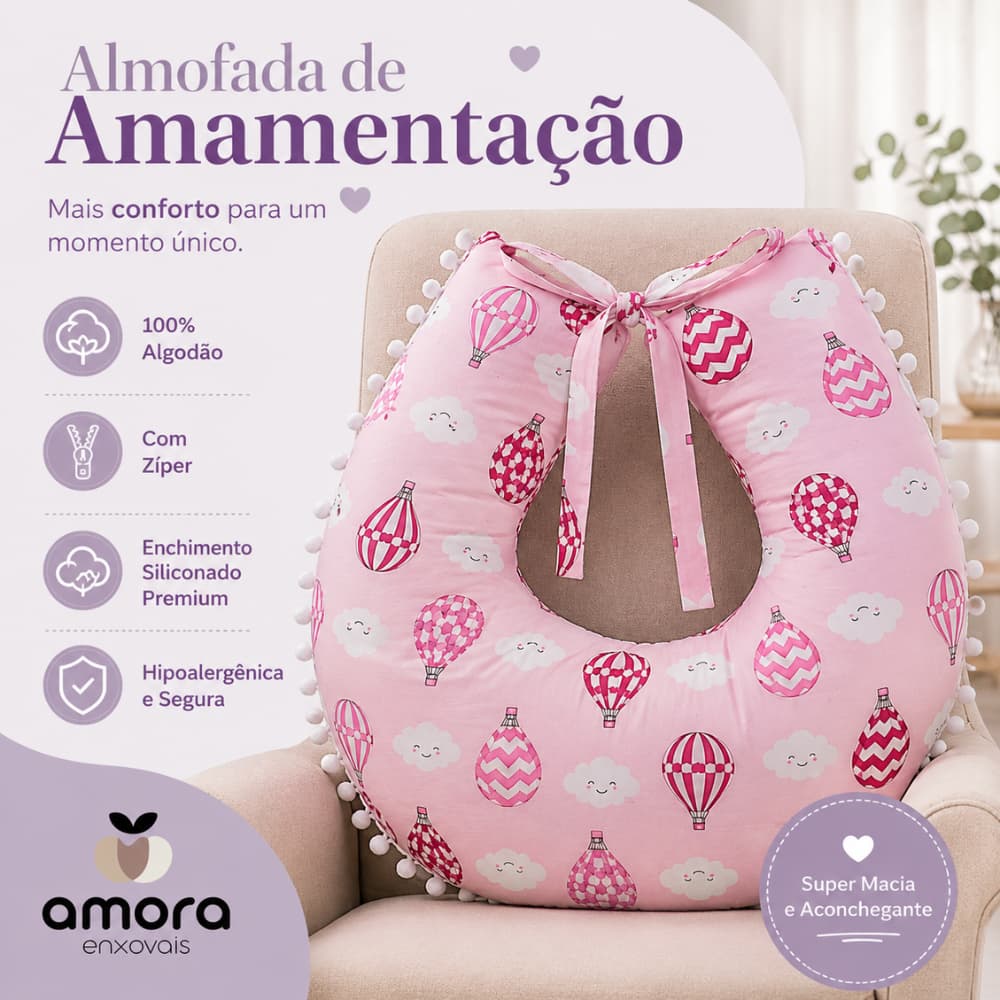 Almofada Amamentação Bebê 100% Algodão Com Zíper Super Macia