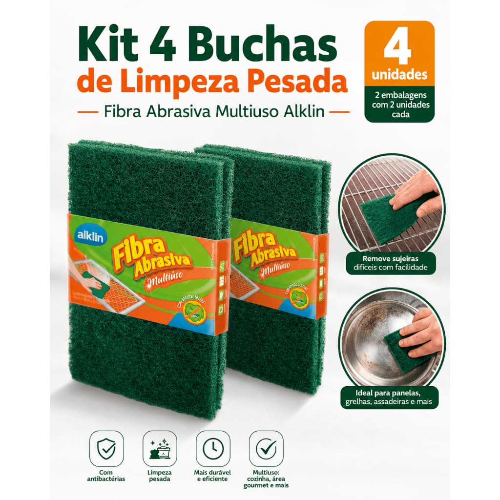 KIT 4 Buchas Fibra Abrasiva Limpa Grelha Churrasqueira