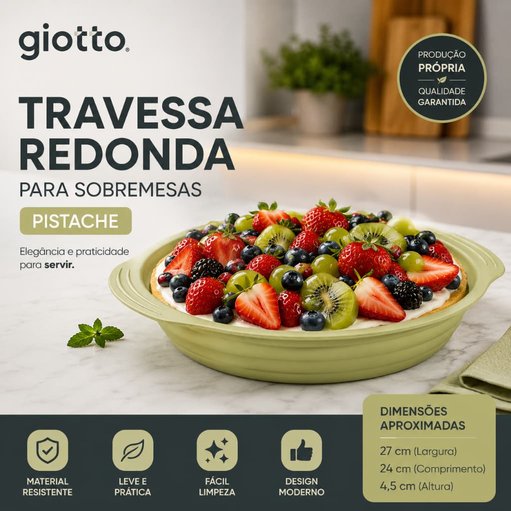 Travessa Redonda Para Sobremesas Pistache Unidade Giotto