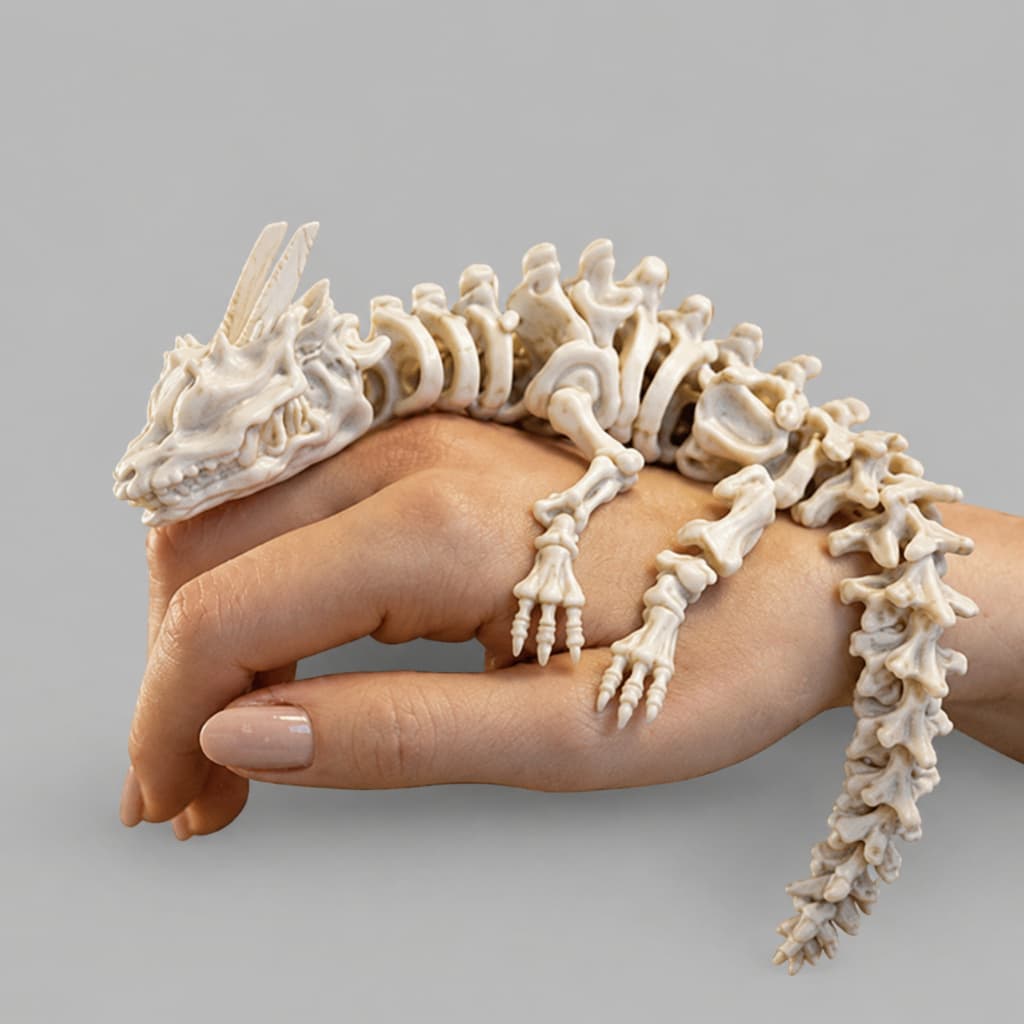 Esqueleto Dragão Articulado 23CM Impressão 3D flexível Decoração Colecionável Gabinete Gamer Aquário 3D