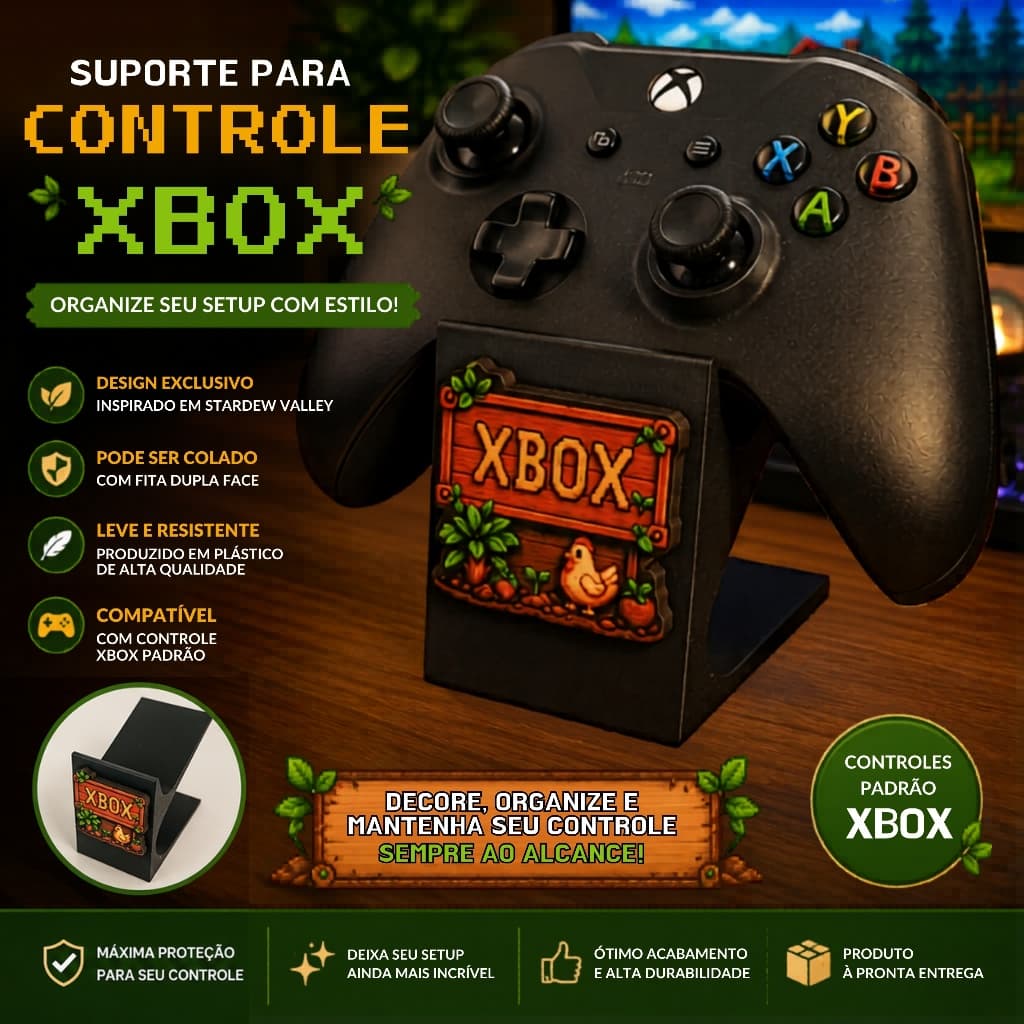 Suporte de Controle Xbox Tema Stardew Valley Pixel Farm Organização Setup Gamer