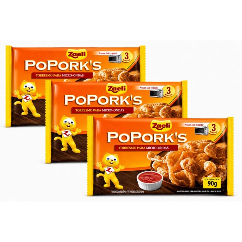 Torresmo Zaeli Popork’s para Micro-ondas 90g Crocante e Saboroso
