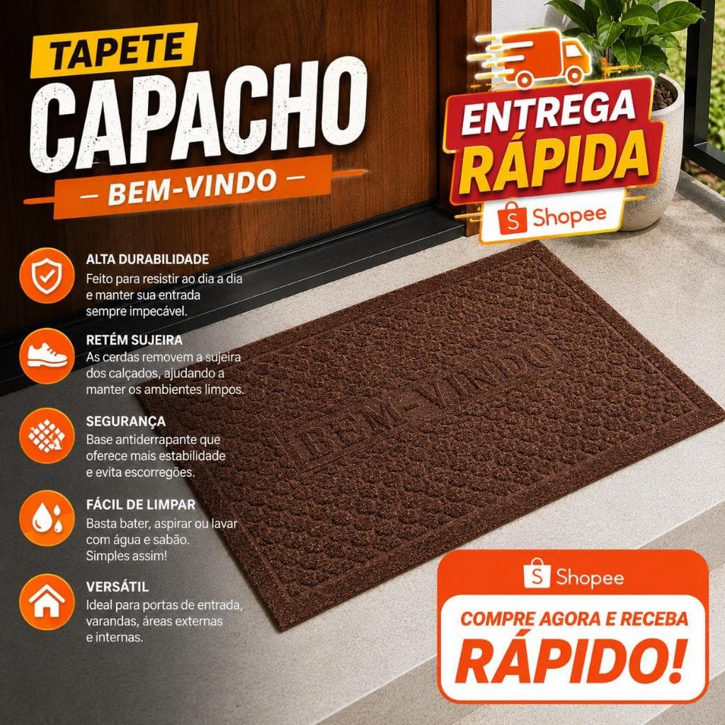 Tapete de Entrada Bem Vindo Capacho Antiderrapante Poliester 38X58