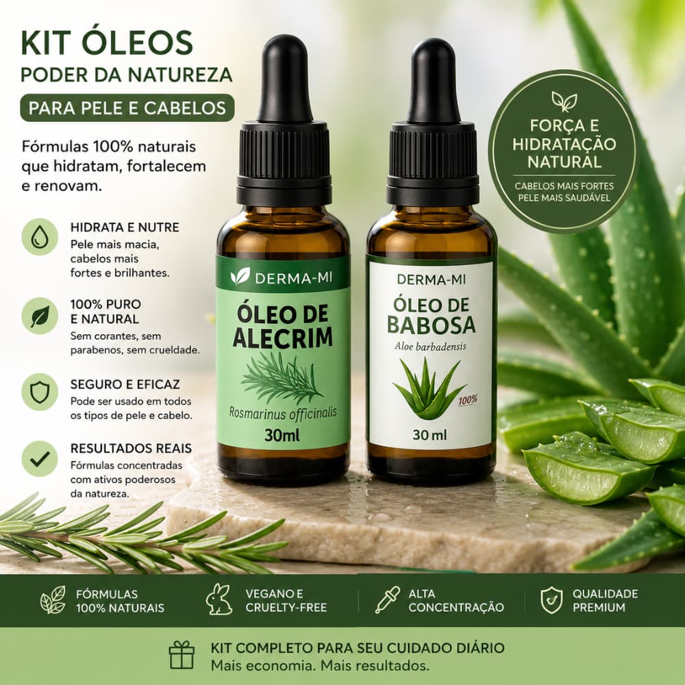 Kit Óleo de Alecrim + Óleo de Babosa 100% Puro – Crescimento Capilar, Fortalecimento, Hidratação e Revitalização Natural