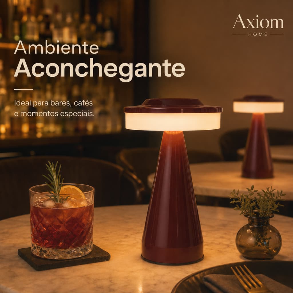 Luminária de Mesa Metal Axiom Abajur Touch Dimerizável Sem Fio para Bar Restaurante Quarto