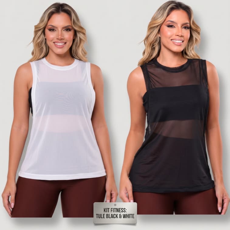 Kit 2 Blusa Regata Fitness Academia Tule Academia Transparente Dry Fit Treino