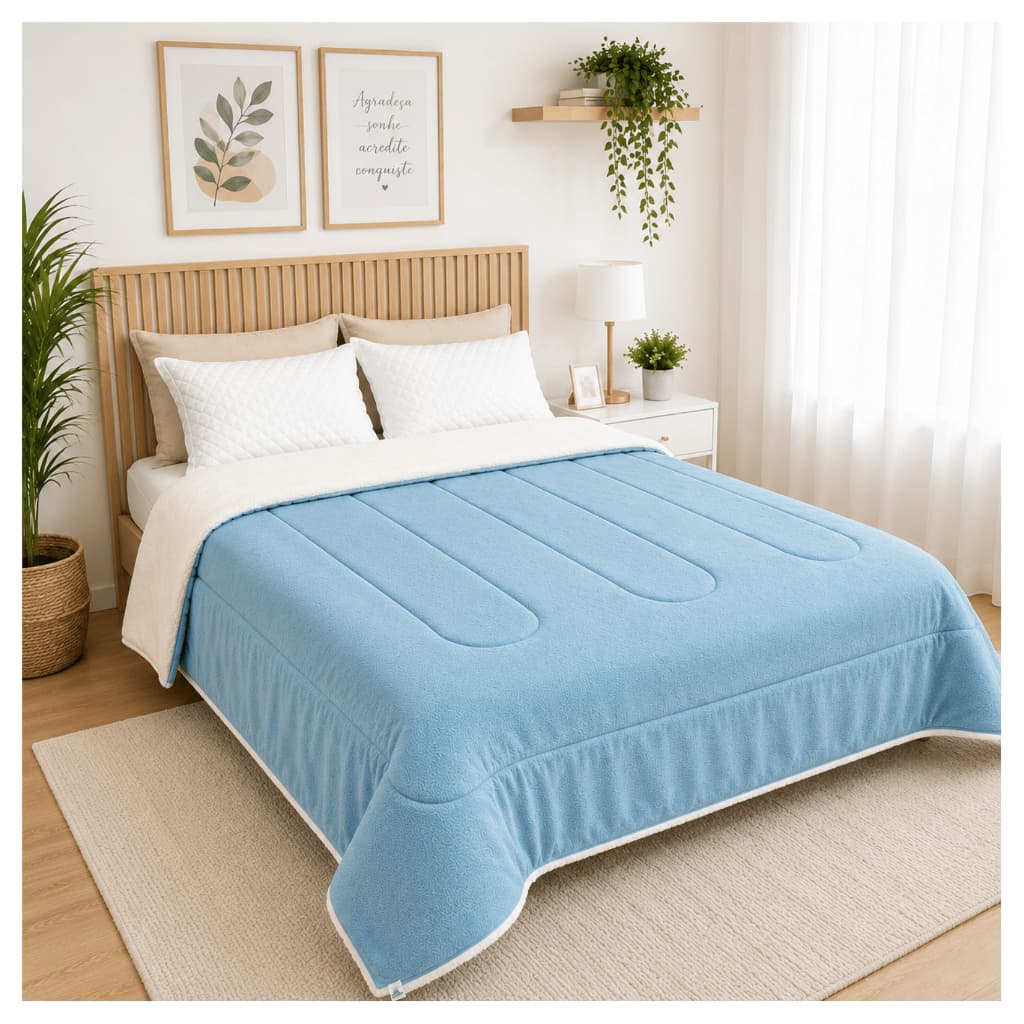 Coberdrom Casal Queen Sherpa com Manta Dupla Face Edredom Peluciado Super Macio Aconchegante Luxo Inverno Casa Frio