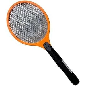 Raquete Elétrica Mata Insetos Recarregável Bivolt com Botão de Segurança - (Laranja)