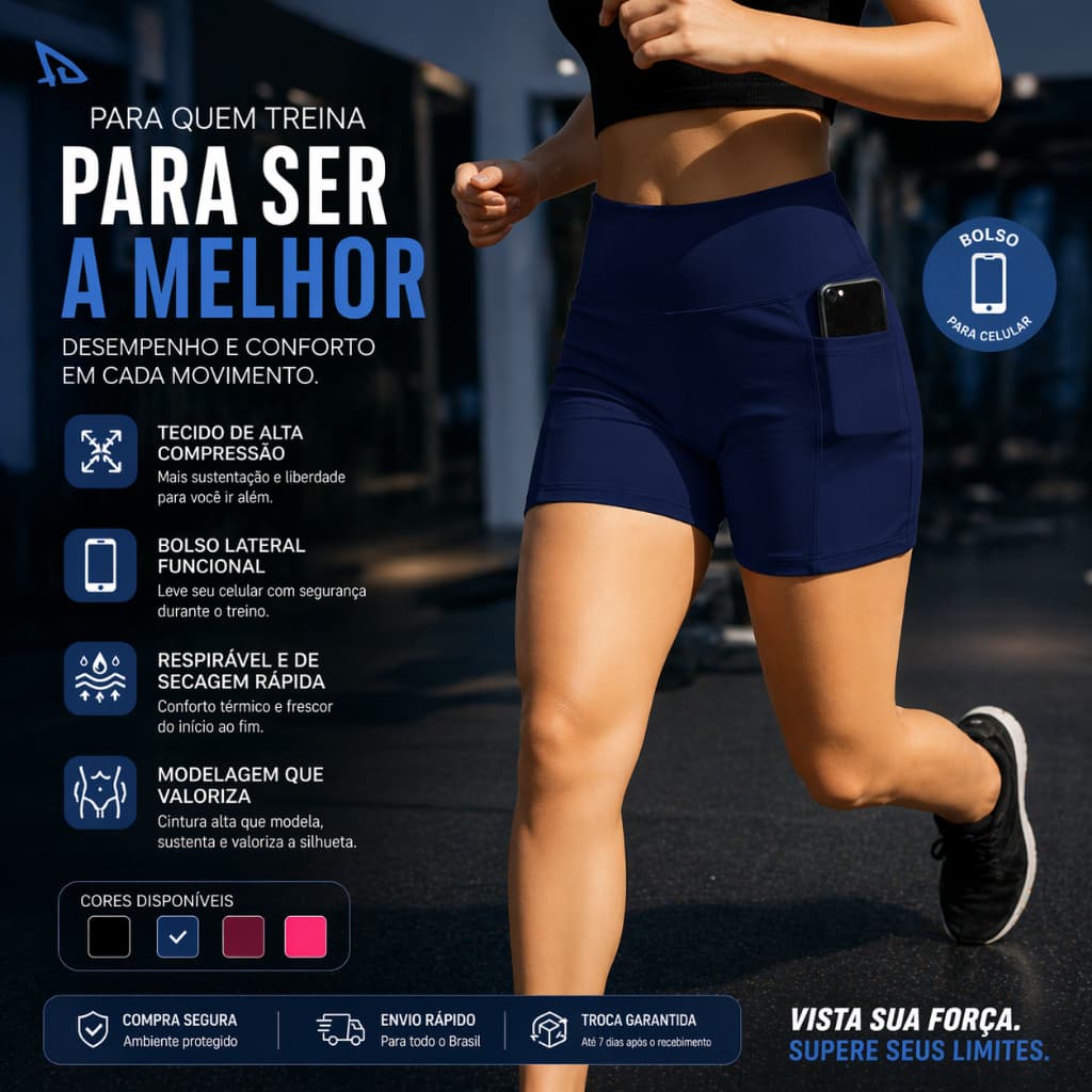 Short Feminino Liso Legging Fitness Academia Corrida Caminhada Musculação Bolso Pra Celular/Chaves Zero Transparencia
