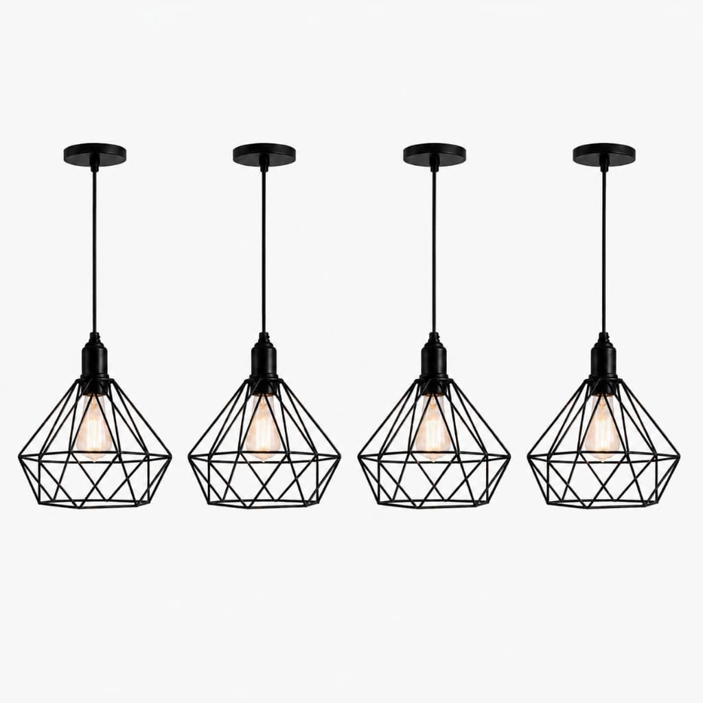 Kit 4 Luminárias Pendentes Aramadas Diamante Preto Industrial Para Cozinha Bancada Sala
