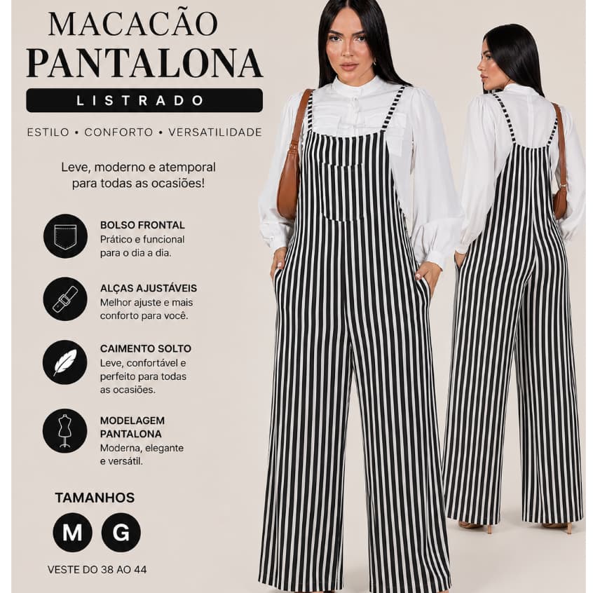 Jardineira Feminina Listrada Caramelo Premium Modelagem Moderna Confortável e Elegante PRONTA ENTRGA