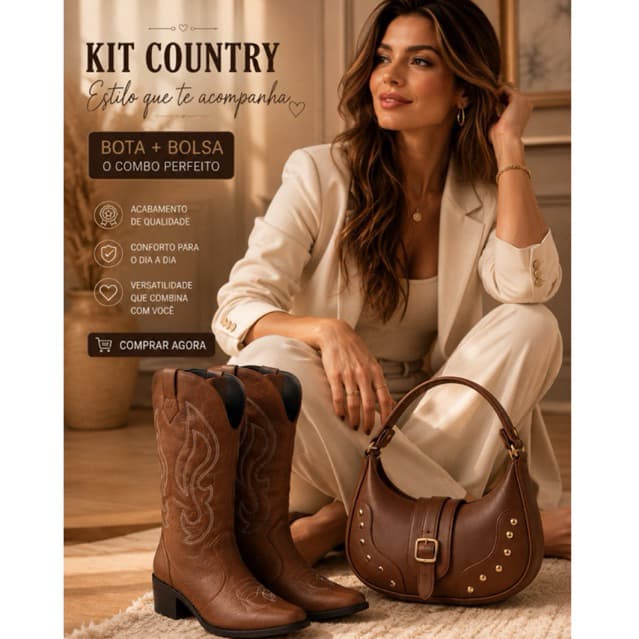 Kit Country Feminino Bota Bolsa Estilo, Conforto e Elegância