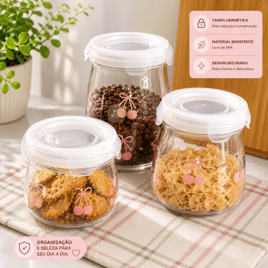 Pote Hermético Flip Decorado Rosa Plasútil – Vedação Segura e Prático