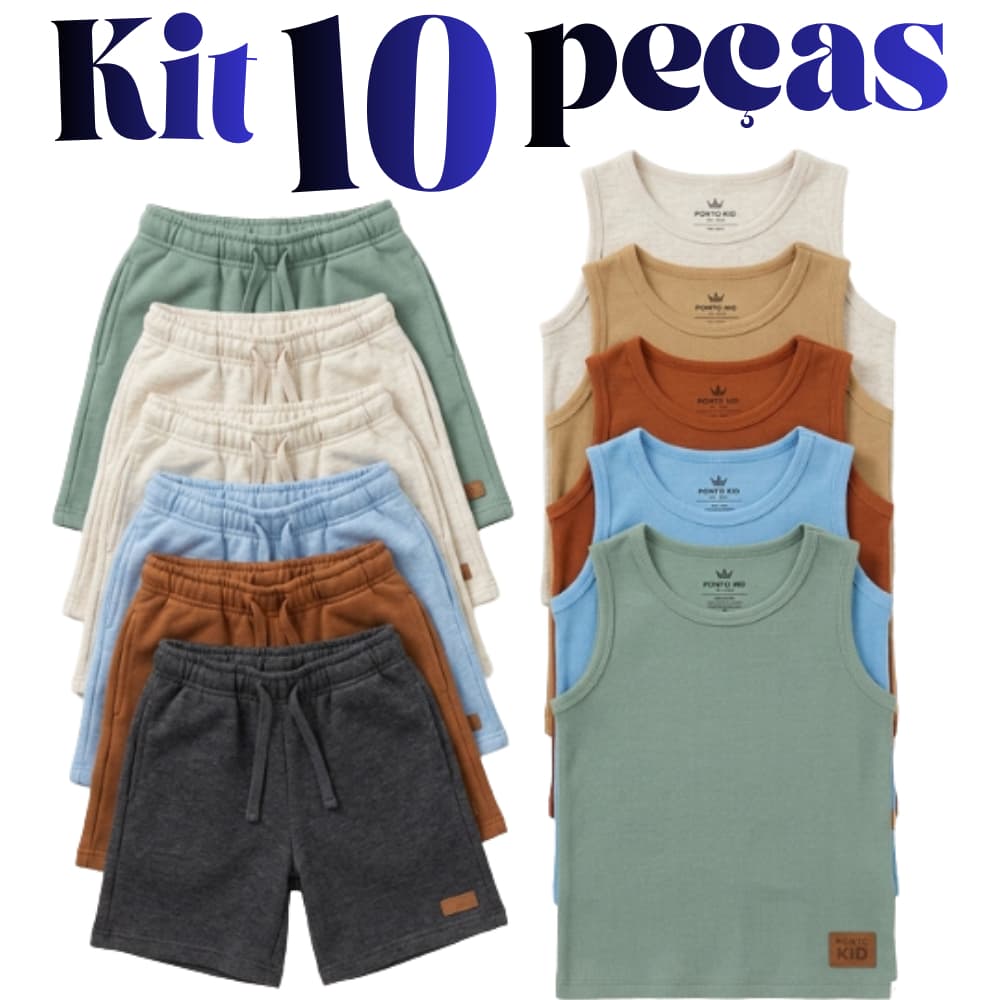 Kit 10 peça Infantil Masculino Regata + Bermuda Moletom Menino Roupa De Calor Basica Para Brincar tam 10 a 14 anos