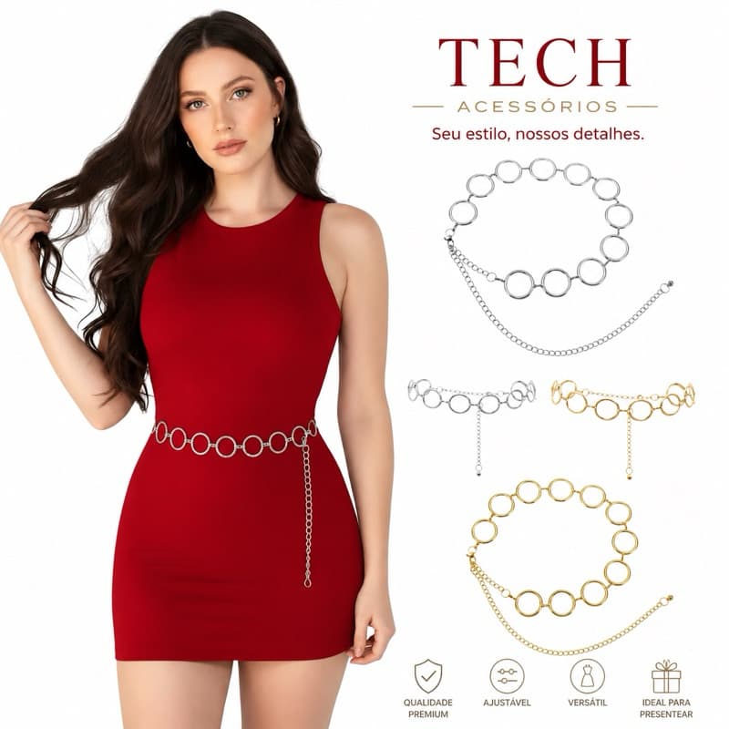 Cinto de corrente corrente de cintura Argola moda feminina simples e versátil envio imediato