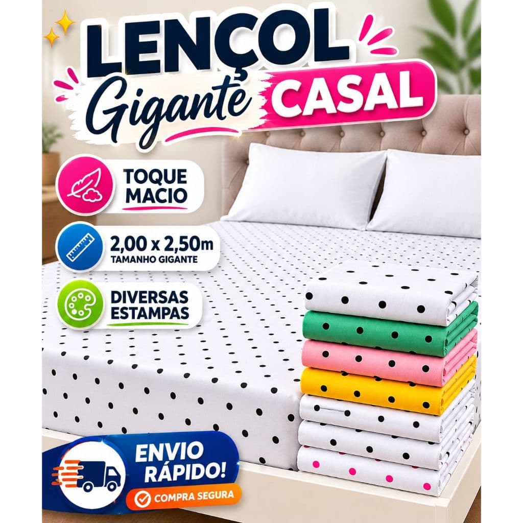 Lençol Casal Gigante Estampado 2,00x2,50m Luxo Macio Várias Cores