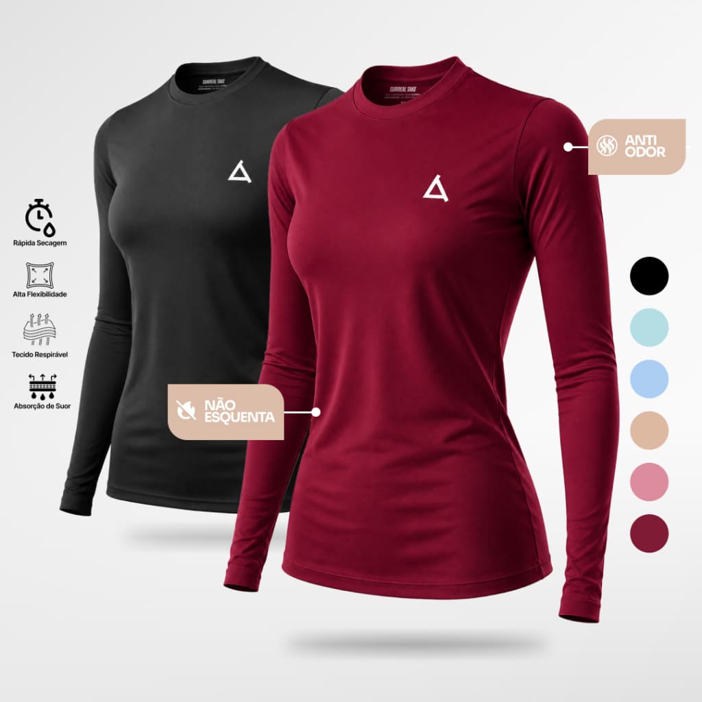 KIT 2 ou 1 Blusa Térmica Academia Segunda Pele Feminina Dry Fit Camiseta Slim Caminhada Treino