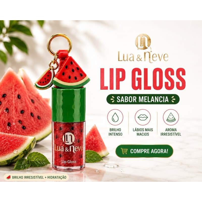 Gloss Labial Melancia com Chaveiro 🍉 Hidratante Brilho Intenso Lip Gloss Fofo