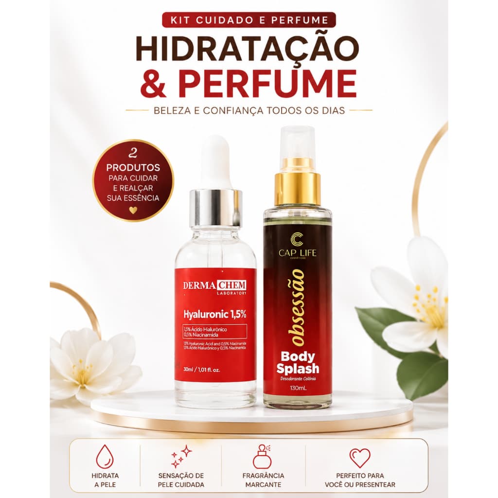 Kit Body Splash Obsessão + Sérum Facial Dermachem Hidratação e Perfume Fragrancia Marcante Kit Beleza Completo