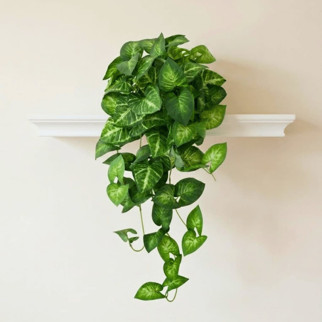 Arranjo Planta Artificial Jiboia Realista Com Vaso Branco Pendente Toque Natural Caída Prateleira