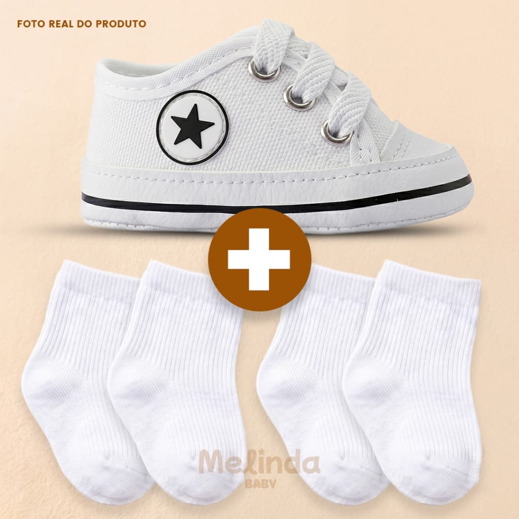 Kit Tênis Sapatinho e 2 Meia para Bebê Recém Nascidos Menino e Menina Infantil - Direto da Fábrica
