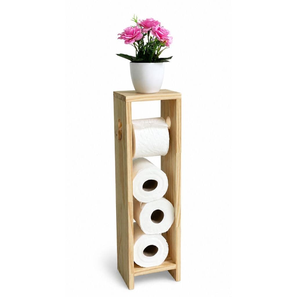 Suporte Porta Papel Higiênico de Madeira Organizador Banheiro Luxo