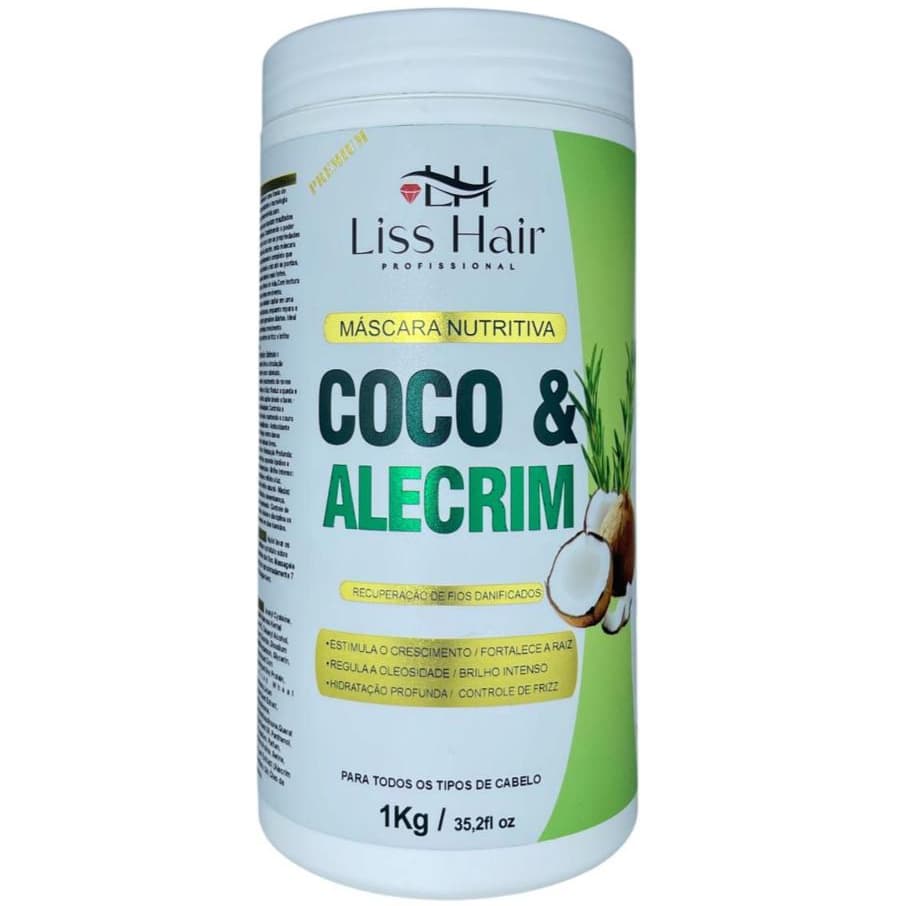 Máscara Capilar Nutritiva Coco & Alecrim Recuperação de Fios Danificados 1Kg Linha Premium Liss Hair