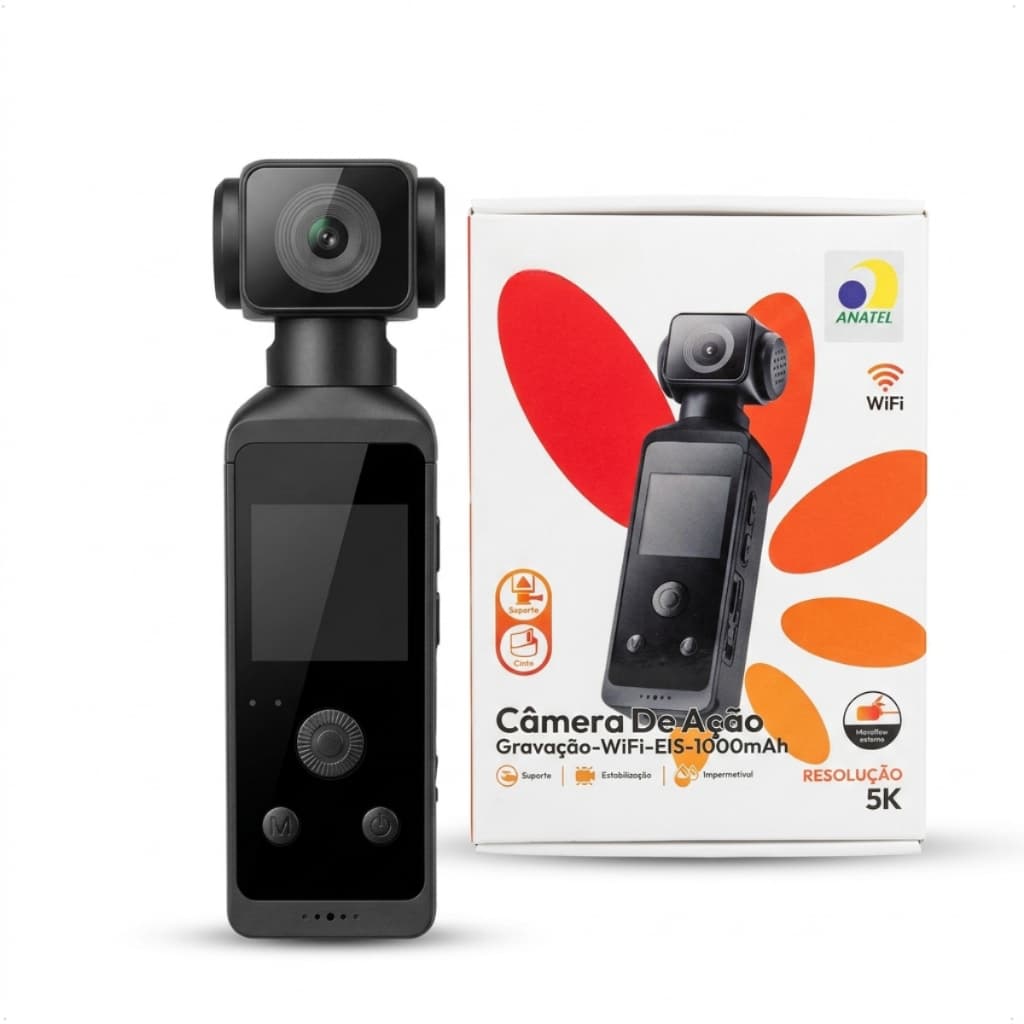 Câmera Corporal Esportiva 4K WiFi Mini Filmadora Rotação 270° com Microfone e Visão Noturna