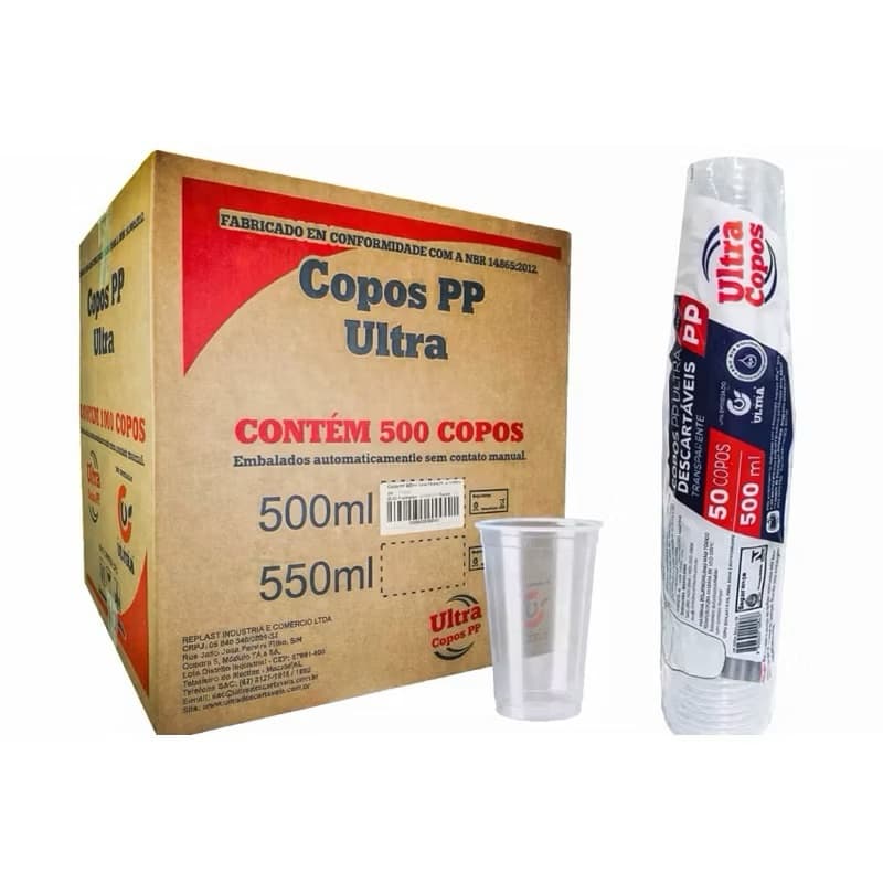 COPO 500ml DESCARTAVEL CAIXA COM 500 UND PP ULTRA