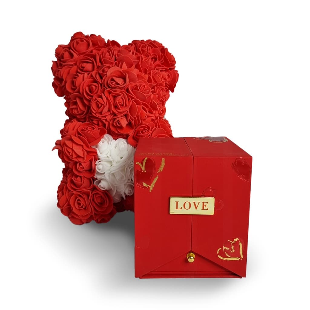 Kit Urso de Rosas e Porta Joias Love Presente Romântico