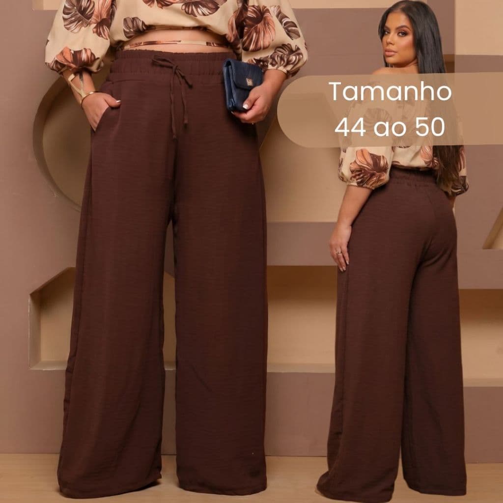 Calça Pantalona Tradicional Feminina Plus Size Dunas Fluida Soltinha Moda Maior Alfaiataria  Curvy+